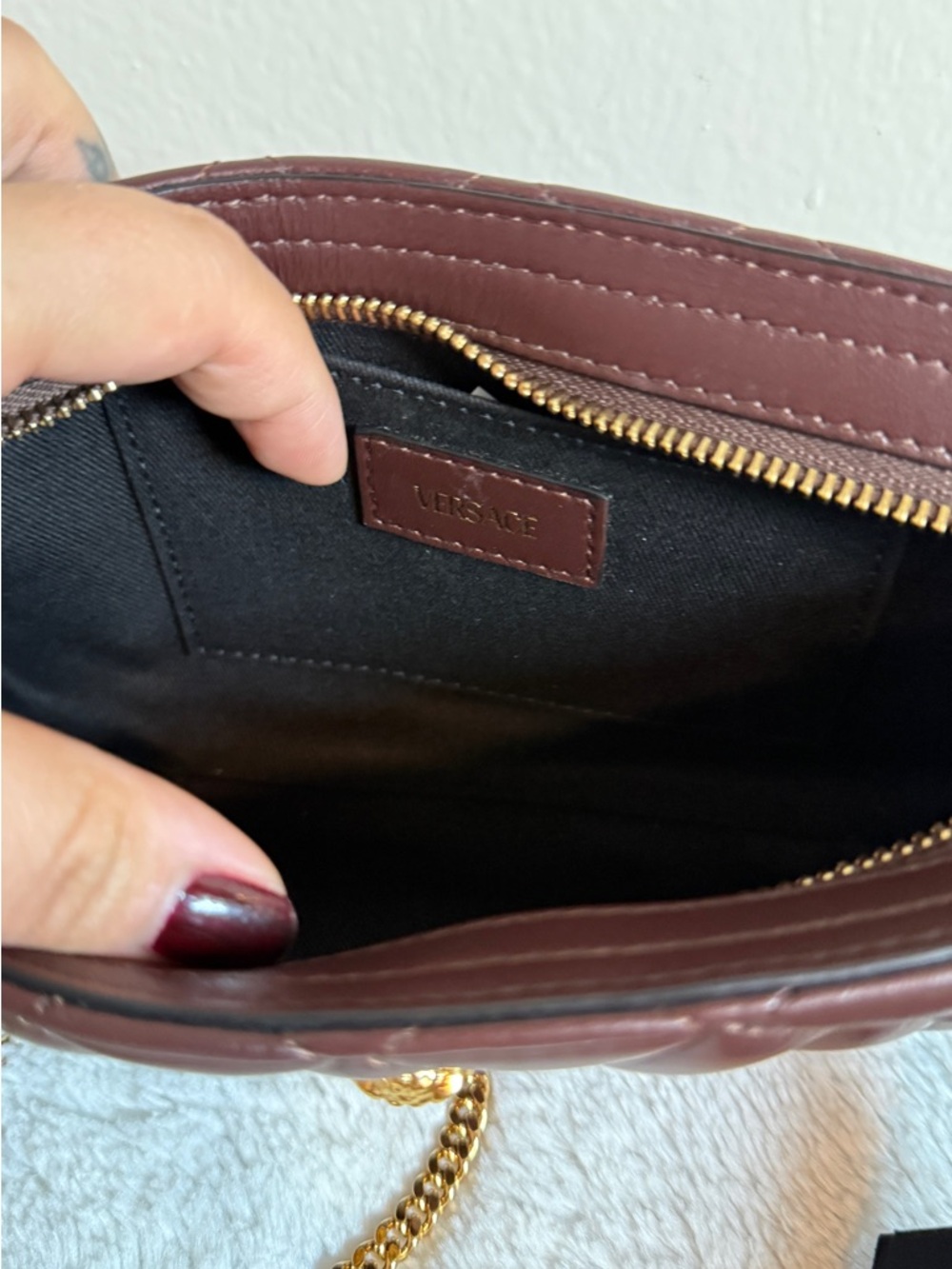 Versace Quilted Brown Leather Shoulder Bag with Gold Chain - Picture 6 of 6